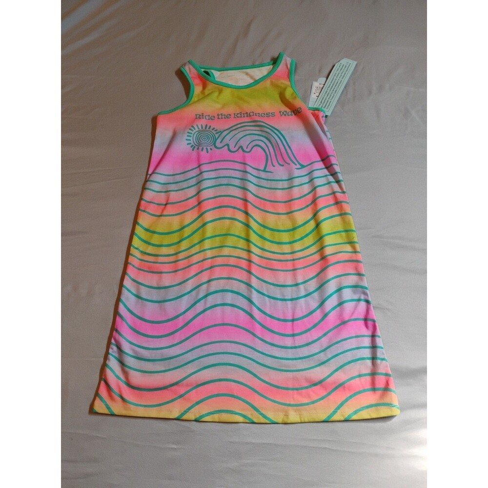 Cat & Jack Rainbow Tank Dress Medium 7/8 1 Piece Ride The Kindness Wave Bright